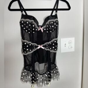 Victoria’s Secret 34 be black polkadot lingerie  with garters attached